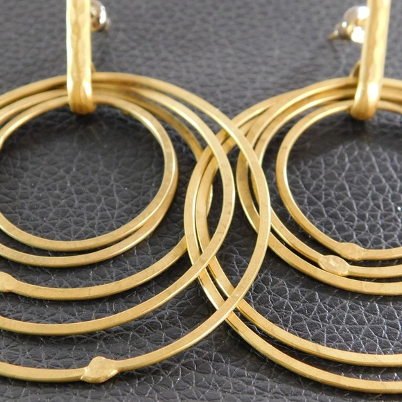 Retro 90s Large Trending Brass Loop Post Earrings Tribal - Picture 3 of 5